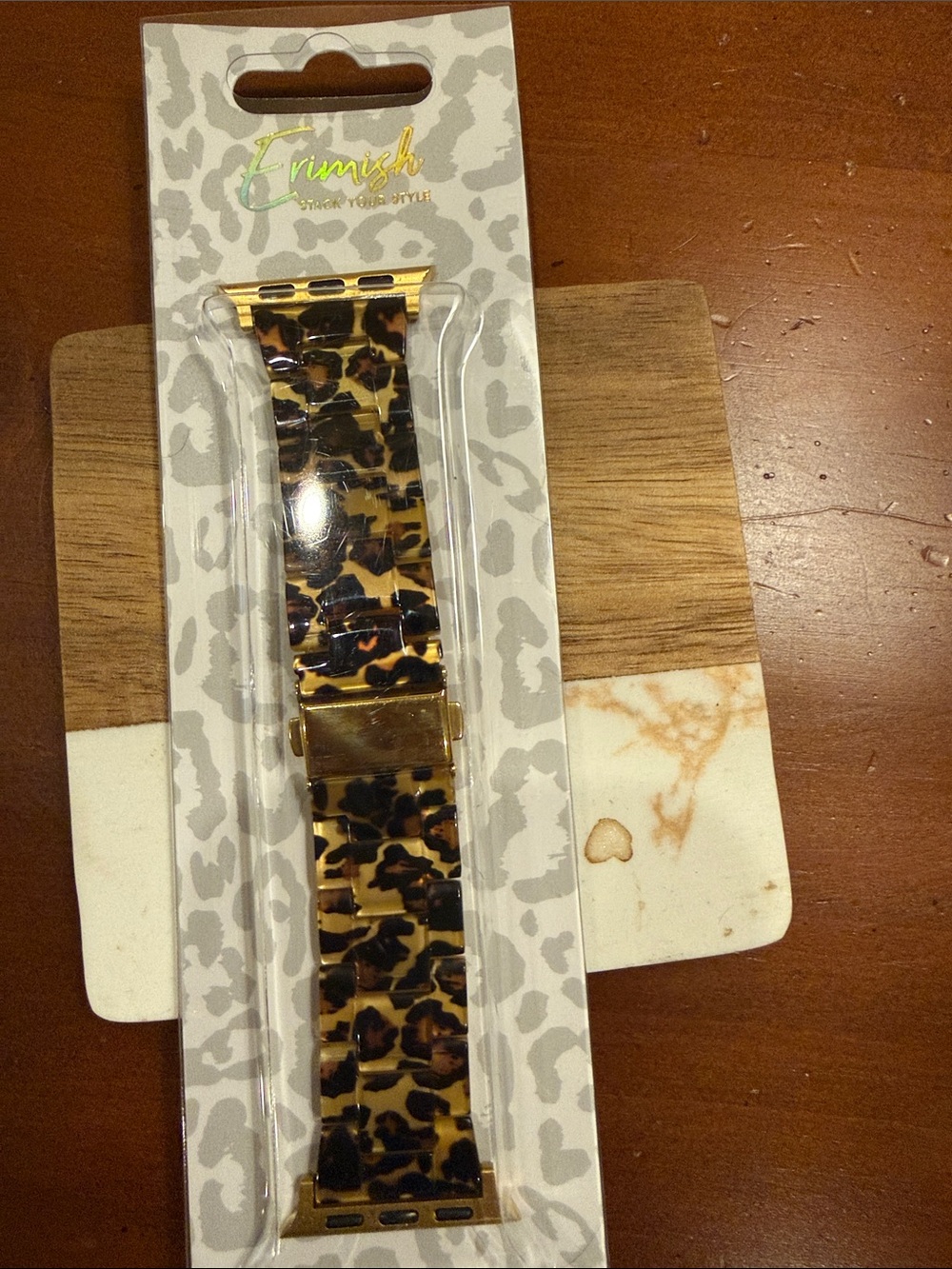 Erimish Leopard Print Watch Band with Gold Hardware